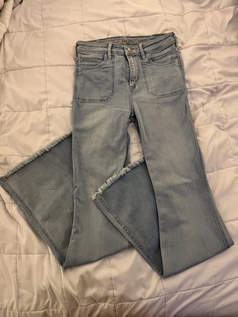 Abercrombie & Fitch Light Blue Flare Jeans with Frayed Hem